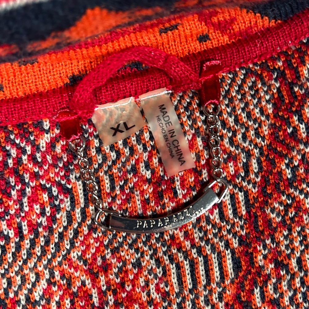 Paparazzi Cardigan Sweater Womens XL Red Mixed Print‎ Wool Blend Boho full zip - Picture 3 of 16
